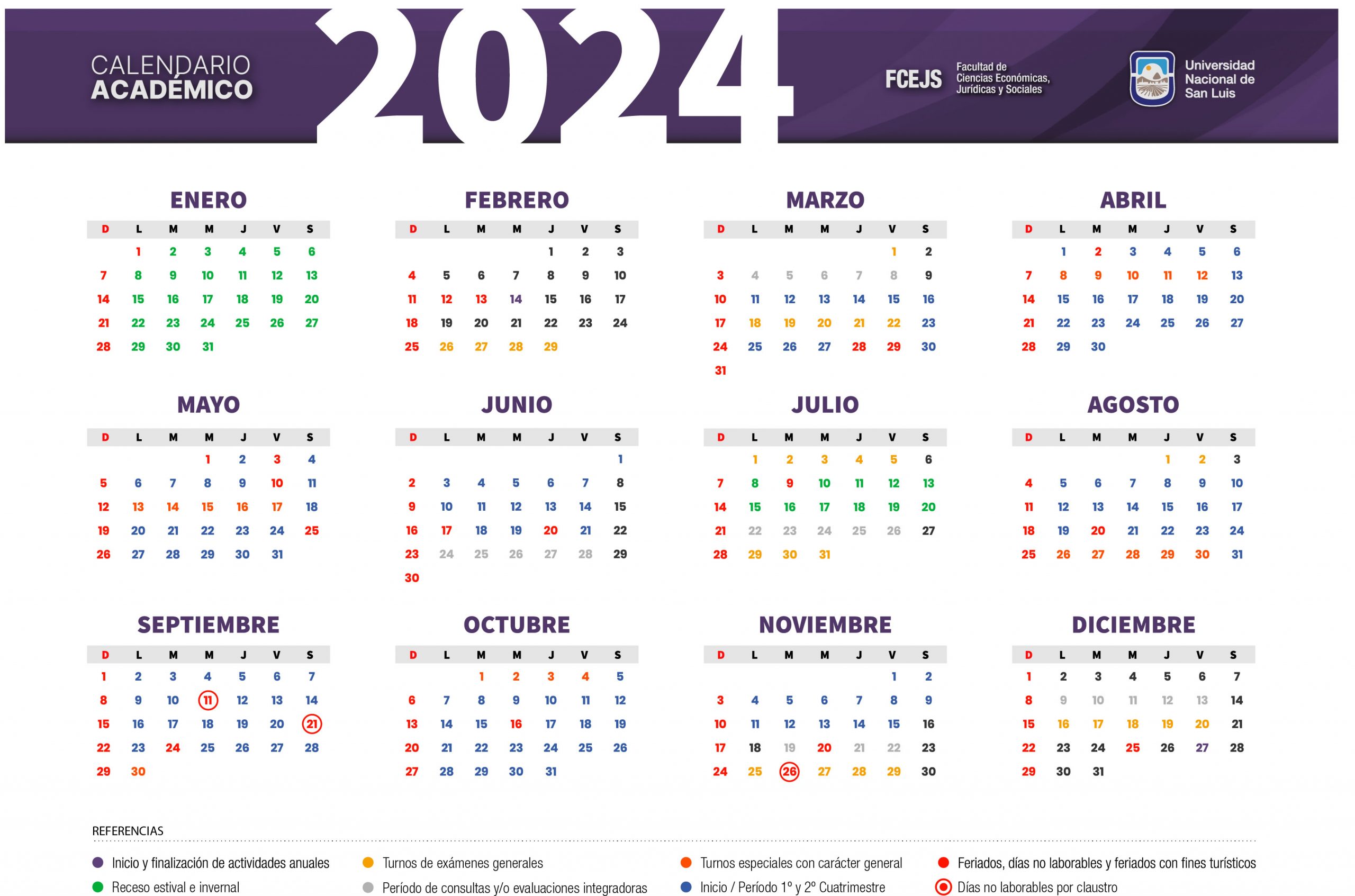 Calendario Académico Facultad de Ciencias Económicas, Jurí­dicas y